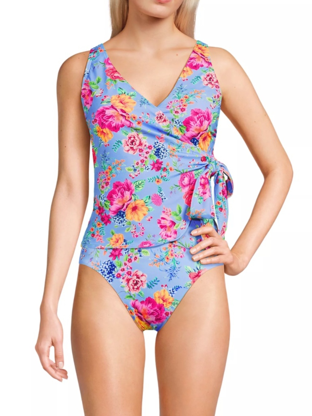 Lands End Cloud Blue Romantic Floral Tankini Set Top & Bottoms size 2 Swimsuit